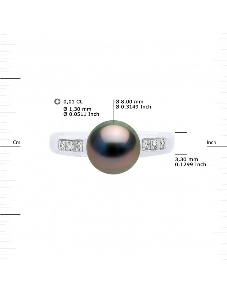 Bague Jonc Joaillerie Perle de Tahiti Ronde 8-9 mm - Diamants 0.060 Cts - Or 375 - POEMANA