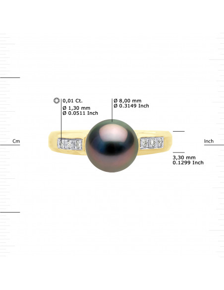 Bague Jonc Joaillerie Perle de Tahiti Ronde 8-9 mm - Diamants 0.060 Cts - Or 375 - POEMANA