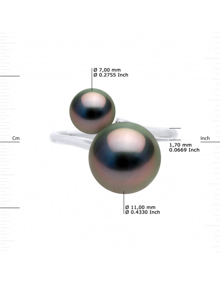 Bague Jonc Duo Perles de Tahiti Rondes 7-8 mm et 11-12 mm - Or 375 - MAUPITI