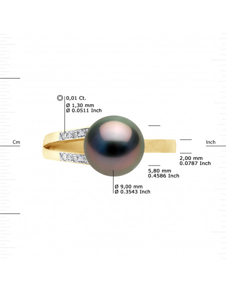 Bague Jonc Joaillerie Perle de Tahiti Ronde 8-9 mm - Diamants 0.040 Cts - Or 375 - AKIAKI