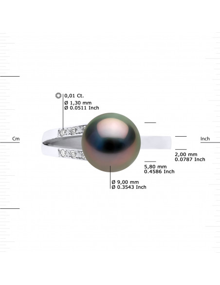 Bague Jonc Joaillerie Perle de Tahiti Ronde 8-9 mm - Diamants 0.040 Cts - Or 375 - AKIAKI