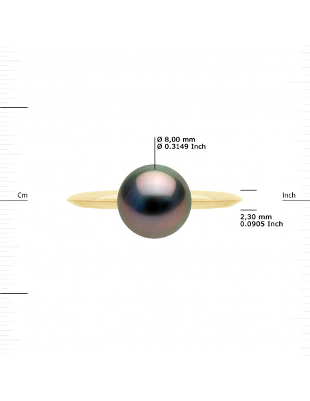 Bague Jonc Biseauté - Perle de Tahiti Ronde 8-9 mm - Or 375 - NEHENEHE