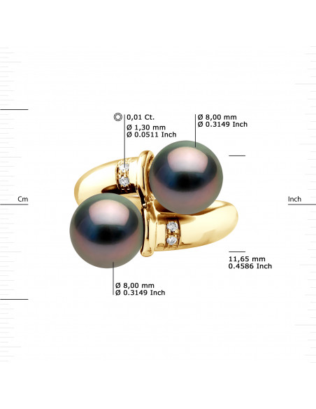 Bague TOI & MOI - Perles de Tahiti Rondes 8-9 mm - Diamants 0.040 Cts  - Joaillerie Or 375 - MANAE
