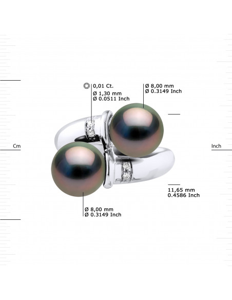 Bague TOI & MOI - Perles de Tahiti Rondes 8-9 mm - Diamants 0.040 Cts  - Joaillerie Or 375 - MANAE