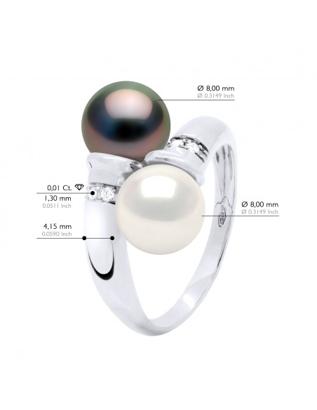 Bague TOI & MOI - Perles de Tahiti et d'Eau Douce Rondes 8-9 mm - Diamants 0.040 Cts  - Joaillerie Or 375 - MANAE