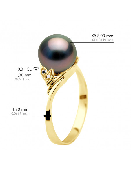 Bague Perle de Tahiti Ronde 8-9 mm - Diamants 0.040 Cts - Joaillerie Or 375 - AHUNUI