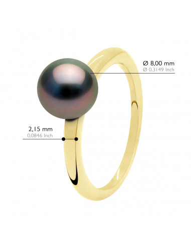 Bague Jonc Perle de Tahiti Ronde 8-9 mm - Or...