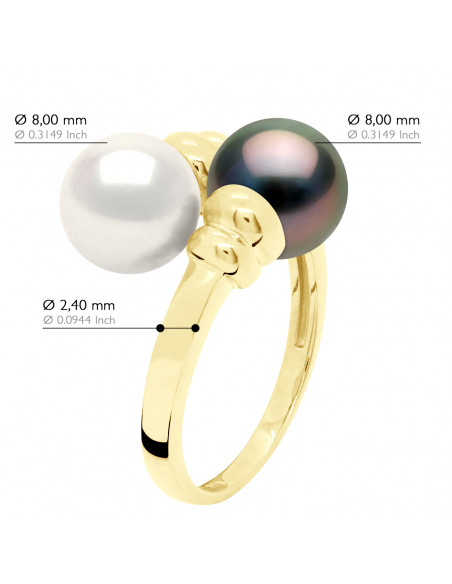 Bague TOI & MOI - Perles de Tahiti et d'Eau Douce Rondes 8-9 mm - Or 375 - TAKAROA