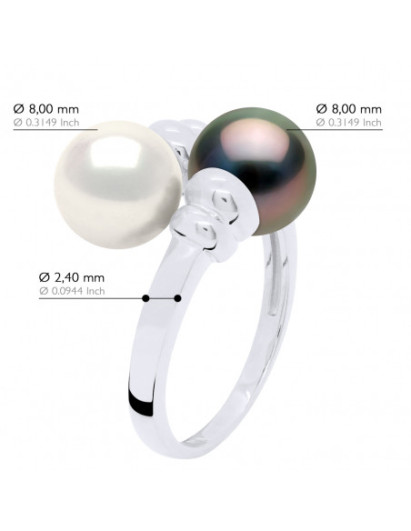 Bague TOI & MOI - Perles de Tahiti et d'Eau Douce Rondes 8-9 mm - Or 375 - TAKAROA