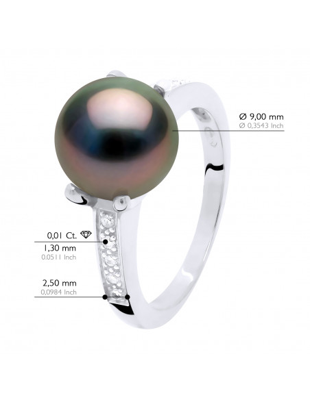 Bague Jonc Joaillerie Perle de Tahiti Ronde 9-10 mm - Diamants 0.10 Cts - Or 375 - ARATIKA
