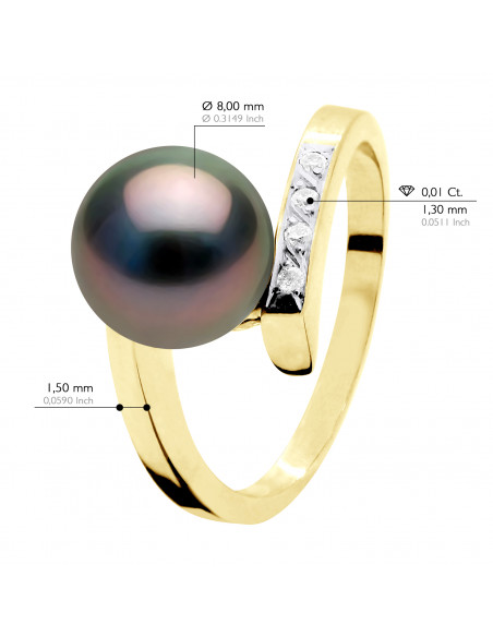 Ring Round Jewelery Tahitian Pearl Round 8-9 mm - Diamonds 0.040 CTS - Gold 375 - Ravanui