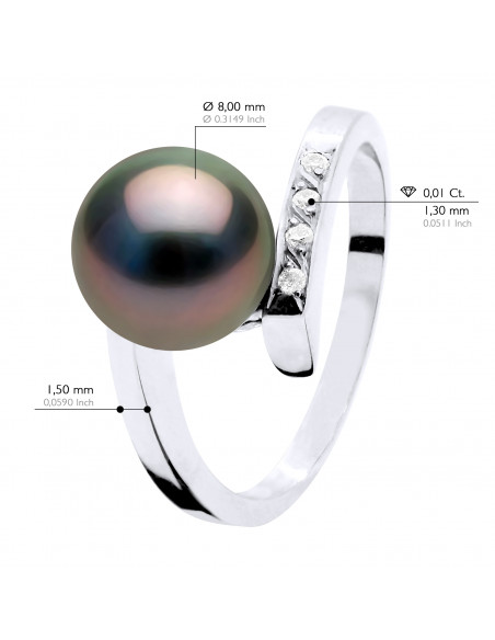 Ring Round Jewelery Tahitian Pearl Round 8-9 mm - Diamonds 0.040 CTS - Gold 375 - Ravanui