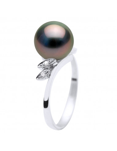 Round Tahitian Pearl Ring 8-9 mm - Diamonds...
