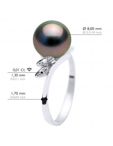 Round Tahitian Pearl Ring 8-9 mm - Diamonds...