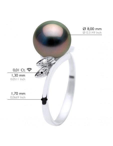 Round Tahitian Pearl Ring 8-9 mm - Diamonds 0.040 CTS - Jewelry Gold 375 - Tavana