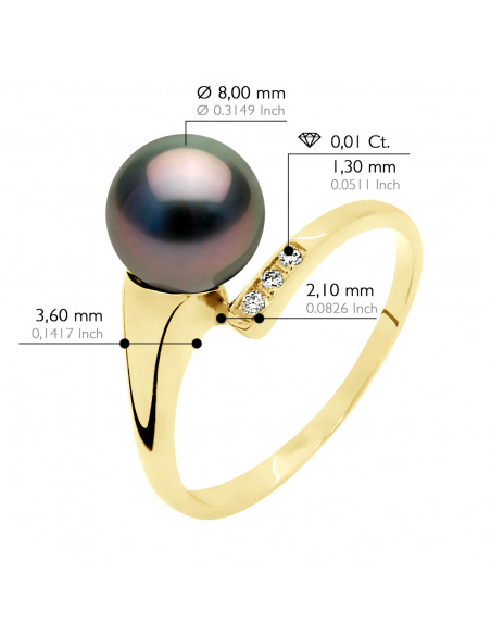 Ring Round Jewelery Tahitian Pearl Round 8-9 mm - Diamonds 0.030 CTS - Gold 375 - Reao