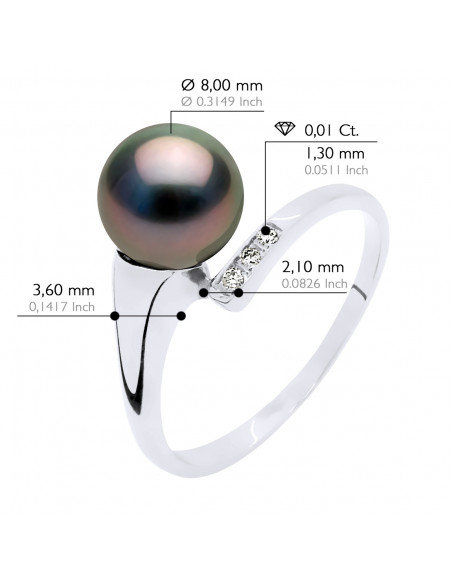 Bague Jonc Joaillerie Perle de Tahiti Ronde 8-9 mm - Diamants 0.030 Cts - Or 375 - REAO