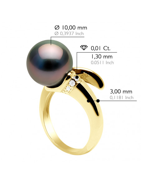 Bague Perle de Tahiti Ronde 10-11 mm - Diamants 0.10 Cts - Joaillerie Or 750 - BORA BORA