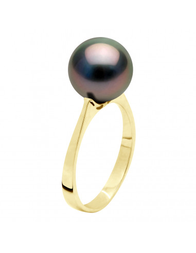 Bague Jonc Perle de Tahiti Ronde 10-11 mm - Or...