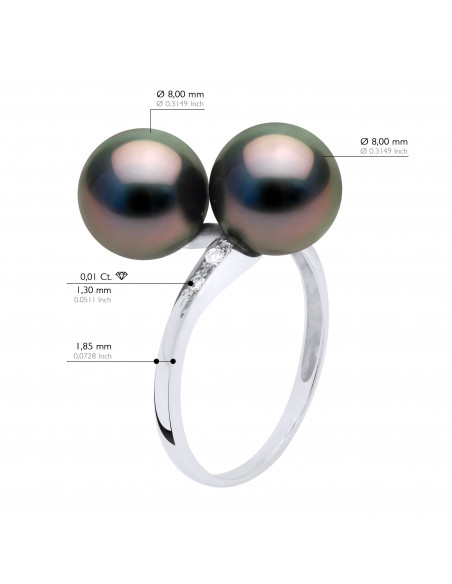 Ring You & Me Jewelry Round Tahitian Beads 8-9 mm - Diamonds 0.020 CTS - Gold 375 - Hatataa