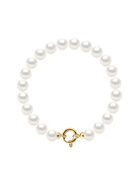 Bracelet Rang de Perles Rondes - Tailles de 7 à 9 mm - Fermoir Anneau Marin Prestige - Or 375 - ELYSEE