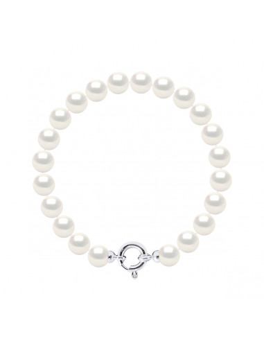 Bracelet Rang de Perles Rondes - Tailles de 7 à 9 mm - Fermoir Anneau Marin Prestige - Or 375 - ELYSEE