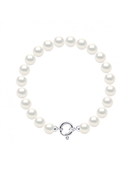 Bracelet Rang de Perles Rondes - Tailles de 7 à 9 mm - Fermoir Anneau Marin Prestige - Or 375 - ELYSEE