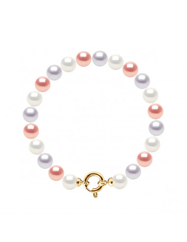 Bracelet Rang de Perles Rondes - Tailles de 7 à 9 mm - Fermoir Anneau Marin Prestige - Or 375 - ELYSEE