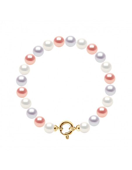 Bracelet Rang de Perles Rondes - Tailles de 7 à 9 mm - Fermoir Anneau Marin Prestige - Or 375 - ELYSEE