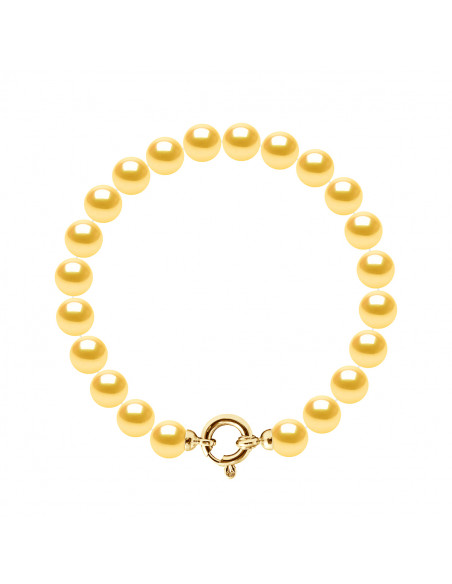 Bracelet Rang de Perles Rondes - Tailles de 7 à 9 mm - Fermoir Anneau Marin Prestige - Or 375 - ELYSEE