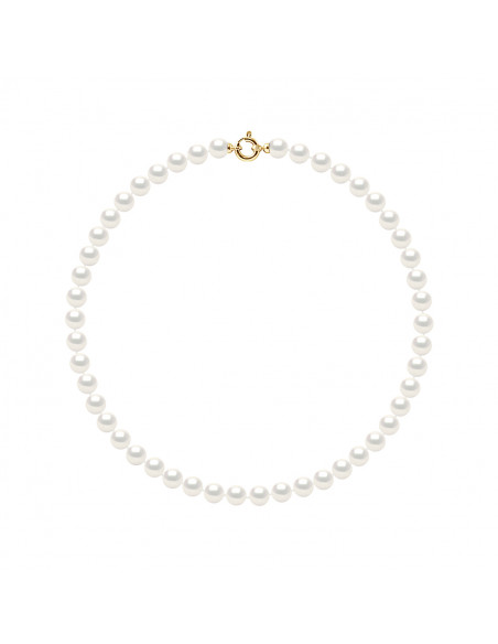 Colliers Rangs de Perles Rondes - Tailles de 7 à 9 mm - 42 cm - Anneau Marin Prestige - Or 375 - NEUILLY