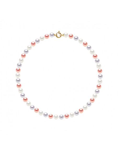 Colliers Rangs de Perles Rondes - Tailles de 7 à 9 mm - 42 cm - Anneau Marin Prestige - Or 375 - NEUILLY