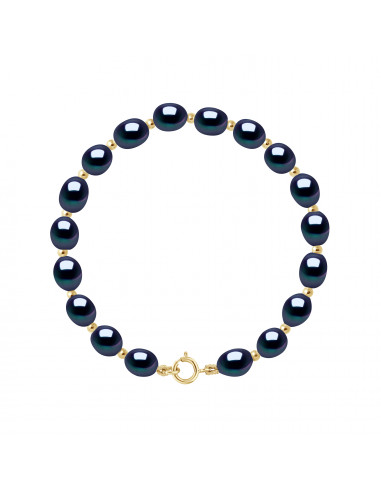 Bracelets Rangs de Perles Ovales 6-7 mm - Alternés Boules Or - Fermoir Ergonomique - Or 750 - PALAIS