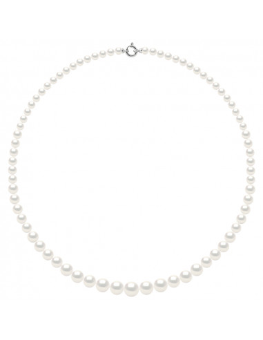 Colliers en Chute - Rangs de Perles Rondes de 12 à 6 mm - 55 cm - Anneau Marin Prestige - Or 750 - LUTECE