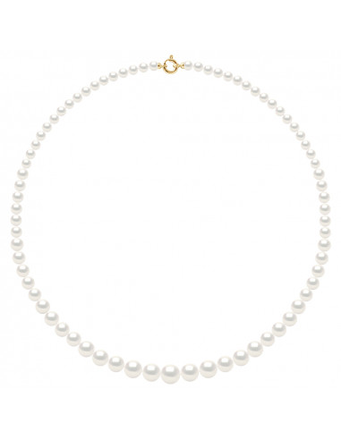 Colliers en Chute - Rangs de Perles Rondes de 12 à 6 mm - 55 cm - Anneau Marin Prestige - Or 375 - LUTECIA
