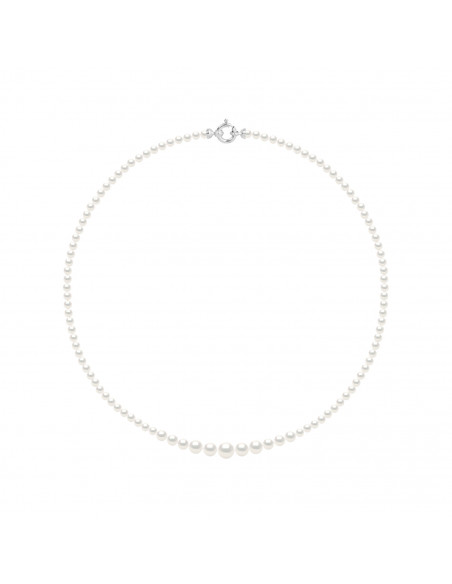 Colliers en Chute - Rangs de Perles Rondes de 6 à 3 mm - 55 cm - Anneau Marin - Or 750 - PARIS
