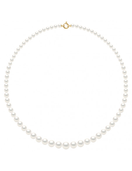 Colliers en Chute - Rangs de Perles Rondes de 10 à 6 mm - 55 cm - Anneau Marin Prestige - Or 375 - SAINT GERMAIN