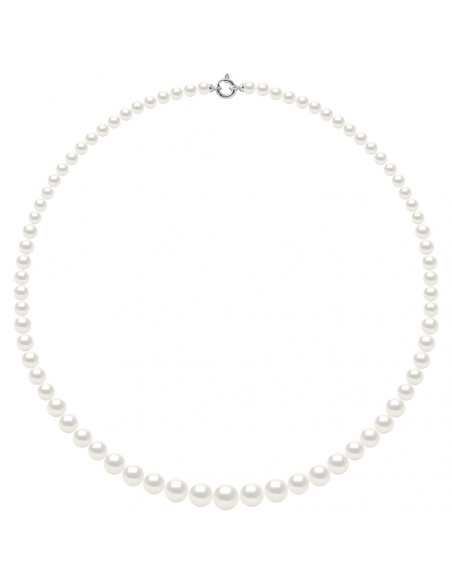 Colliers en Chute - Rangs de Perles Rondes de 10 à 6 mm - 55 cm - Anneau Marin Prestige - Or 375 - SAINT GERMAIN