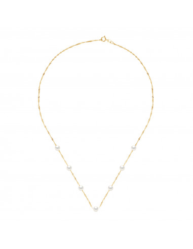 Necklace 7 round beads 5-6 mm - Singapore chain...