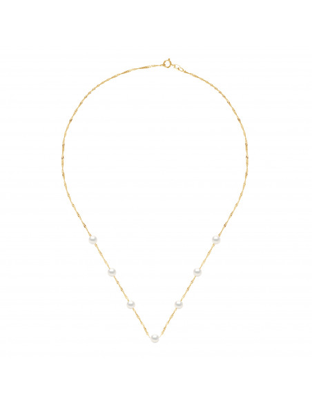 Collier 7 Perles Rondes 5-6 mm - Chaîne Singapour - Or 750 - ORSAY