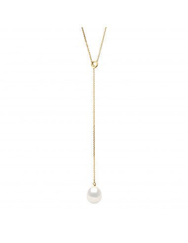 Colliers Lasso - Perles Poires - Tailles de 8 à 12 mm - Chaîne Forçat - Or 750 - ALMA