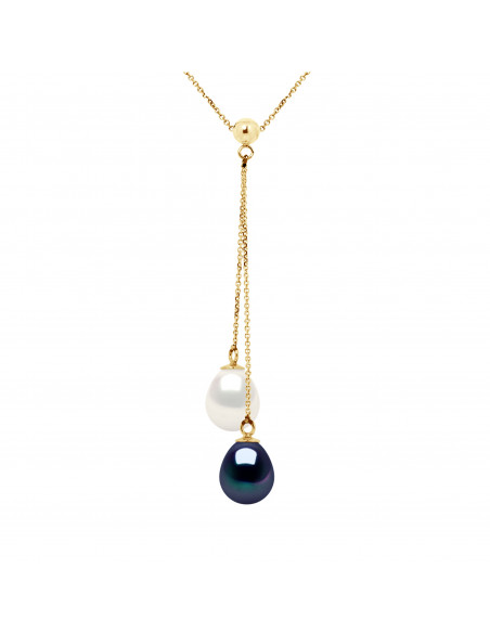 Necklaces You & Me - Pearls pears - Sizes from 8 to 11 mm - Chain Forçat - Gold 750 - Rouelle