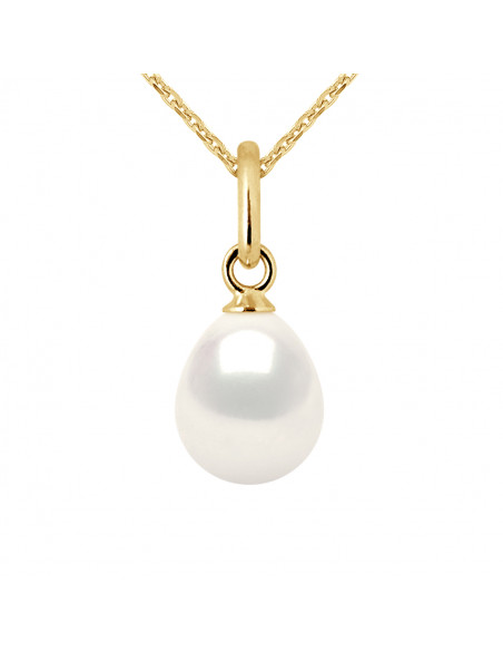 Pendentifs Perle Poire - Tailles de 6 à 9 mm - Chaîne Offerte - Or 750 - REPUBLIQUE