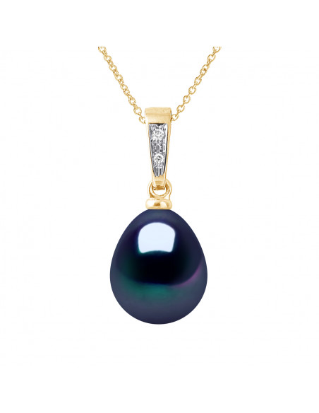 Pendentifs Joaillerie Perles Poires - Tailles de 8 à 12 mm - Diamants 0.010 Cts - Or 750 - Chaîne Offerte - ALMA