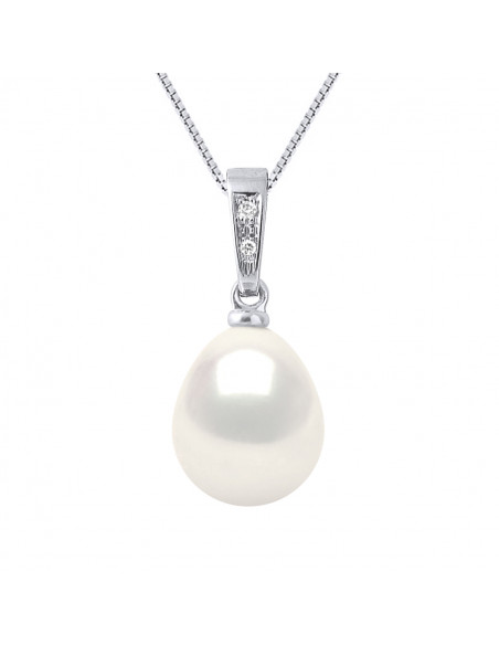 Pendentifs Joaillerie Perles Poires - Tailles de 8 à 12 mm - Diamants 0.010 Cts - Or 750 - Chaîne Offerte - ALMA