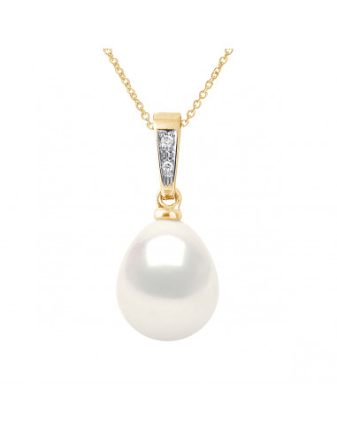 Pendentifs Joaillerie Perles Poires - Tailles de 8 à 12 mm - Diamants 0.010 Cts - Or 750 - Chaîne Offerte - ALMA
