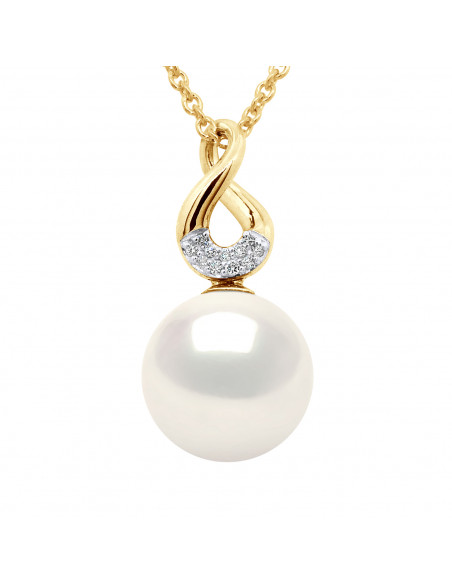 Pendentifs Joaillerie Perles Rondes - Tailles de 9 à 12 mm - Diamants 0.030 Cts  - Or 750 - Chaîne Offerte - COLBERT