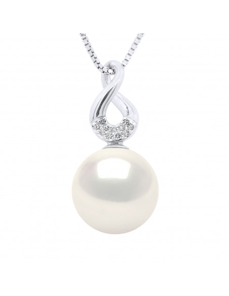 Pendentifs Joaillerie Perles Rondes - Tailles de 9 à 12 mm - Diamants 0.030 Cts  - Or 750 - Chaîne Offerte - COLBERT