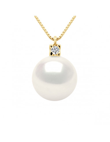 Colliers Joaillerie Perles Rondes - Tailles de 8 à 12 mm - Diamants 0.020 Cts - Chaîne Vénitienne - Or 375 - SAINT HONORE