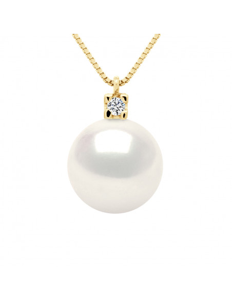 Colliers Joaillerie Perles Rondes - Tailles de 8 à 12 mm - Diamants 0.020 Cts - Chaîne Vénitienne - Or 375 - SAINT HONORE